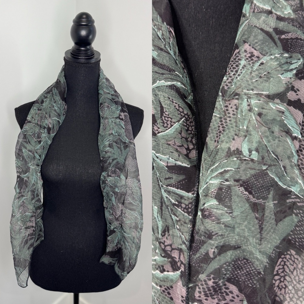 Sheer Black and Green Short Scarf